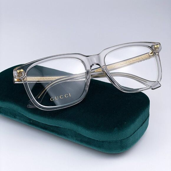 NEW GUCCI LOGO GG0737O 016 Clear Gray Rectangle Men Eyeglasses